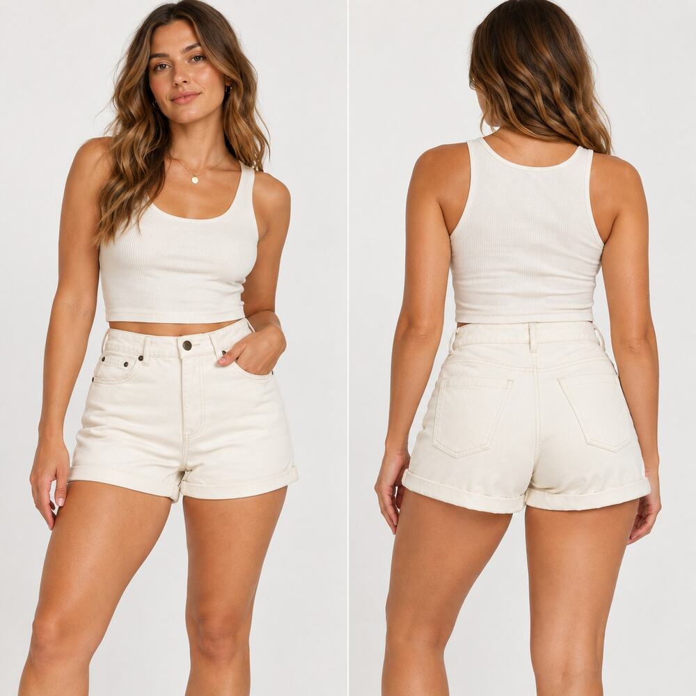 Amuse Society High Rise Mom Jean Shorts Womens 25 Cream Coastal Cowgirl Preppy